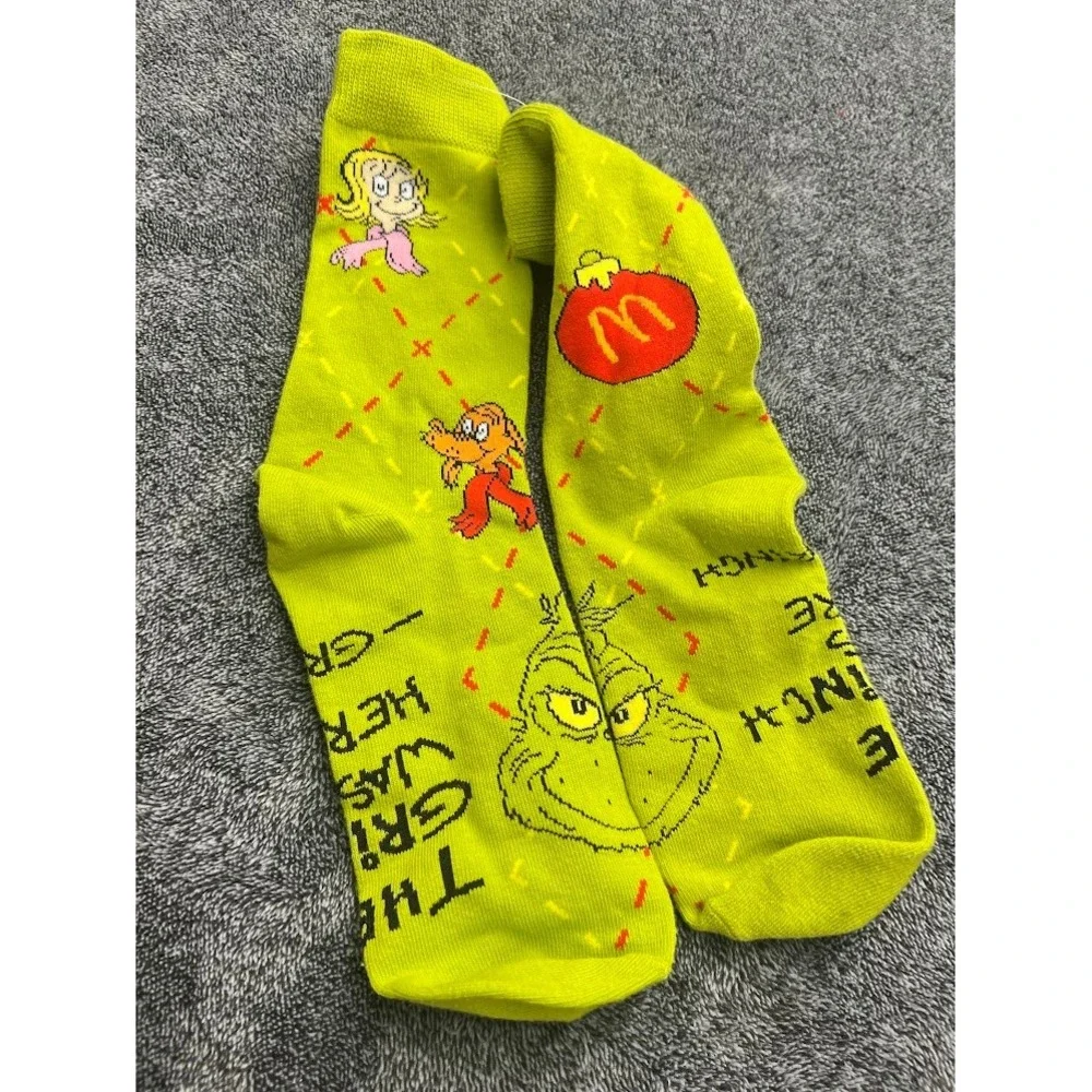 McDonalds Dr Seuss The Grinch Christmas Crew Socks Lime Green Holiday Mens Sock